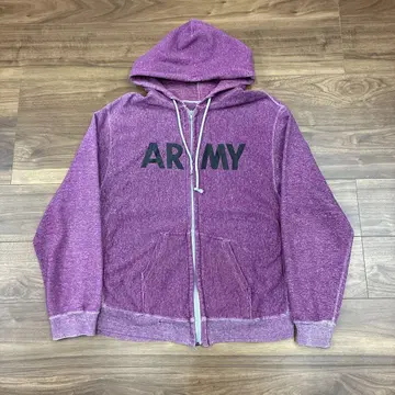 80s US ARMY 프린트 빈티지 풀 집업 후드티 보라색 L 헤더