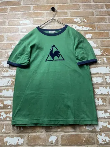00s 르꼬끄 T셔츠 링거 그린 센터 로고 링거 T셔츠 y2k