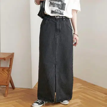 다크 데님 슬릿 타이트 스커트