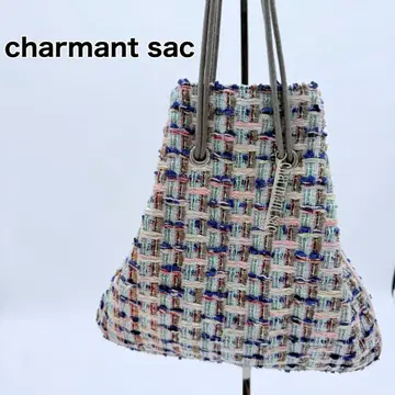 charmantsac 트위드 숄더백 블루 그레이 끈 실버