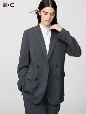컨디션 최상 UNIQLO C 감동 더블 자켓 릴랙스 핏 다크 그레이