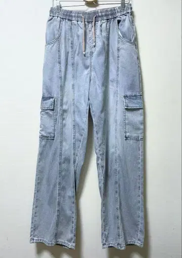 MISRKY YY JEANS 라이트 블루 카고 팬츠 허리밴딩