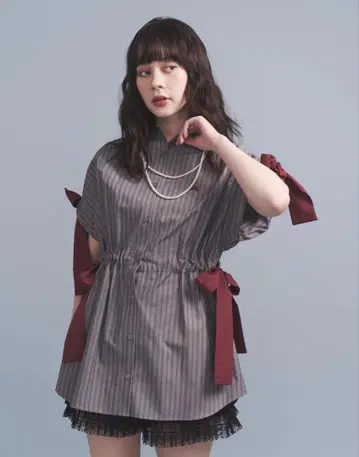 jouetie 허리 리본 튜닉 셔츠