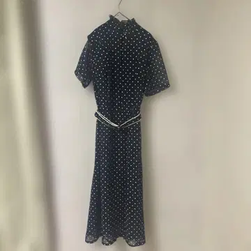 네이비 물방울 프릴 원피스