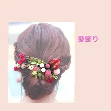 기모노13 / 일본 의류 머리 장식 헤어콤 크레이프 원단 구슬