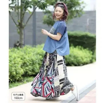 멀티 컬러 패치워크 롱 스커트