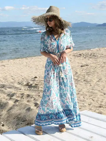 romy by the sea(루미 바이 더 씨) 꽃무늬 V넥 맥시 원피스