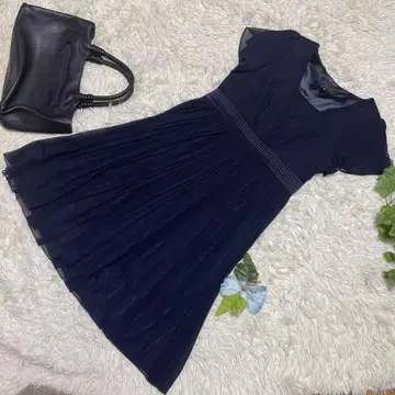 컨디션 최상 언타이틀 무릎 기장 플리츠 원피스 네이비 귀여운 반팔 2 M