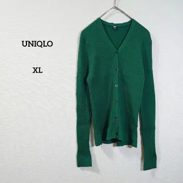 유니클로 가디건 상의 겉옷 그린 리브 V넥 울