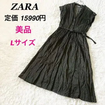 ZARA 롱 원피스 벨트 주름 가공 다크 카키