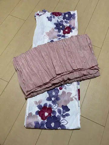유카타 오비 세트 화이트 베이스 꽃무늬