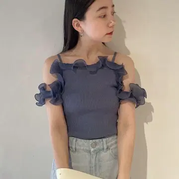 SNIDEL 플리츠 프릴 도킹 니트
