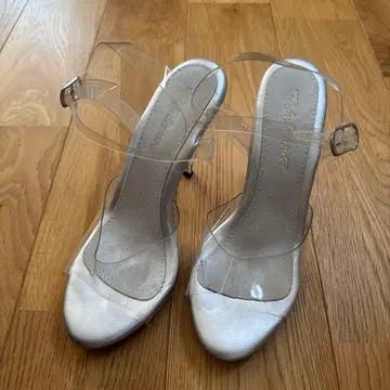 콘테스트 대회용 실버 클리어 스트랩 하이힐 샌들 24.5