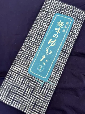 화이트 네이비 미진 격자 유카타 옷감