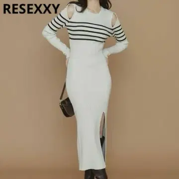 RESEXXY 숄더 오픈 타이트 니트 원피스 M 베이지