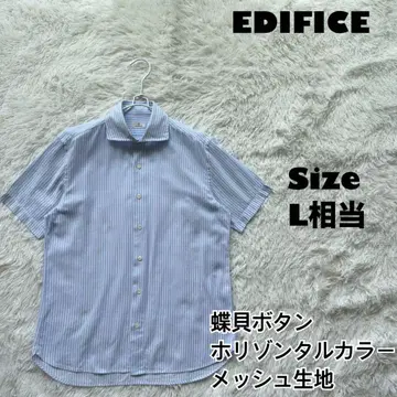 인기 EDIFICE 반팔 셔츠 메쉬 소재 호리존탈 칼라 자개 버튼