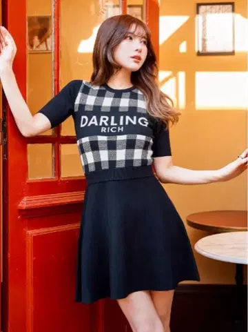 Darich 깅엄 체크 니트 미니 원피스
