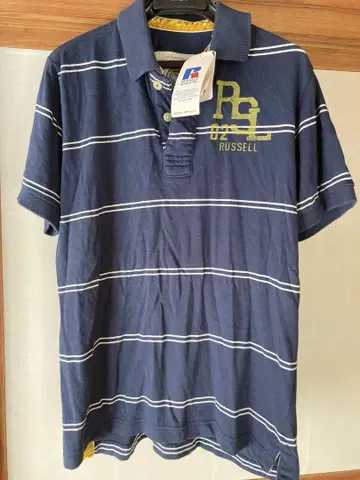RUSSELL ATHLETIC 남성용 반팔 피케 셔츠 보더 택 포함