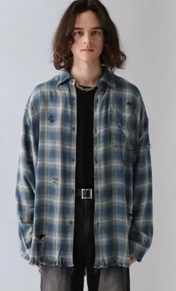 HARE 데미지 체크 셔츠