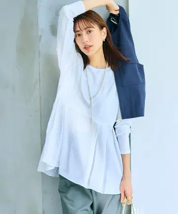 23구 내추럴 코튼 베어 콤비 페플럼 티셔츠 38 M 화이트