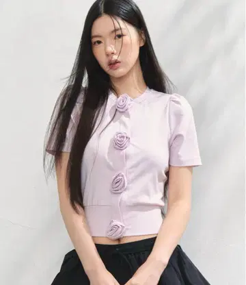 Rose flower motif short sleeve cardigan
