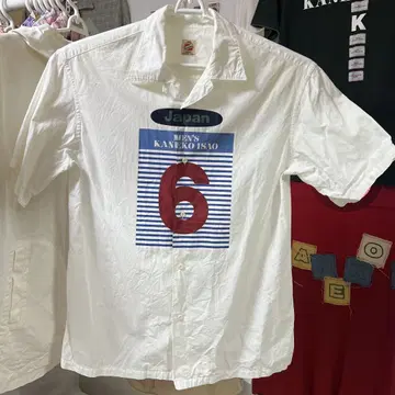 남성용 카네코 이사오 반팔 셔츠 화이트