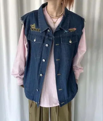 sedacle 데님 프린지 베스트 와펜 슬리브리스 자켓