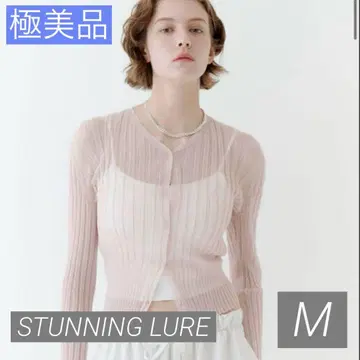 컨디션 최상 STUNNING LURE 시어 리브 V넥 가디건 핑크 M