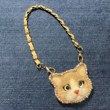 얼룩 고양이 양모 펠트 참 (비즈 장식 포함)