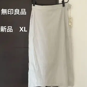 무인양품 헴프 혼방 스트레치 스트레이트 스커트 새상품 라이트 그레이 XL