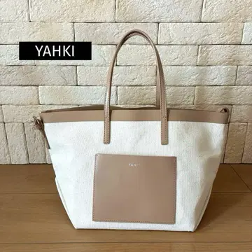 YAHKI 캔버스 x 더블 페이스 가죽 토트백 베이지 M