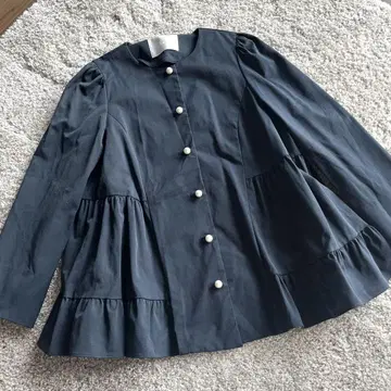 깜짝 가격 인하 펄 버튼 프릴 자켓 네이비