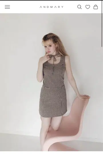 andmary Natalie check mini dress beige