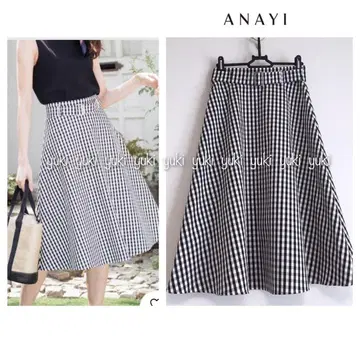 ANAYI 깅엄 체크 플레어 스커트 38