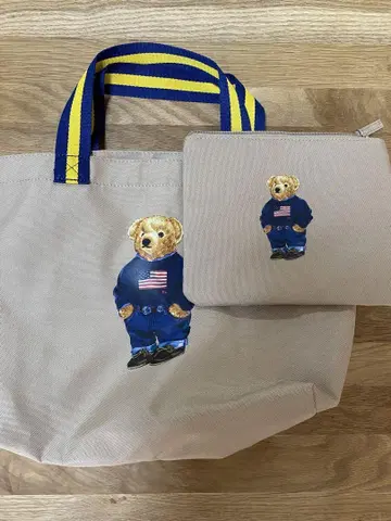 곰 자수 토트백과 파우치 세트 랄프 로렌