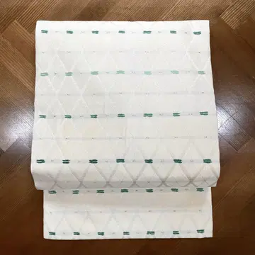 새상품급 나고야 오비 크림색 바탕 녹색 다이아몬드 패턴