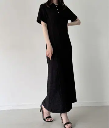 하트 버튼 스트레치 자카드 폴로 원피스 JUNOAH