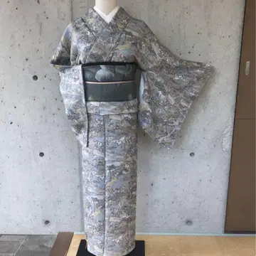 순수 실크 고급 코몬 이중 기모노 도카이도 패턴