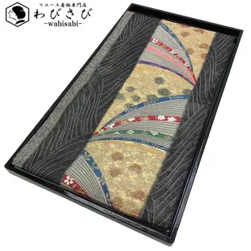 후쿠로 오비 세로 패턴 꽃 무늬 금박 블랙 컬러 O-5327