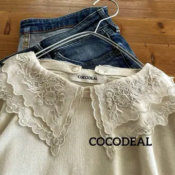 미사용 COCODEAL 레이스 옷깃 코튼 100% 클래시컬 니트 티셔츠