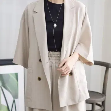 LEPSIM 루즈 W 브레스트 5분 소매 자켓