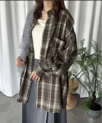 프린지 오버 체크 플란넬 셔츠
