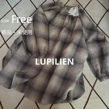 LUPILIEN 그레이 계열 체크 무늬 셔츠 긴팔 프릴 옷깃