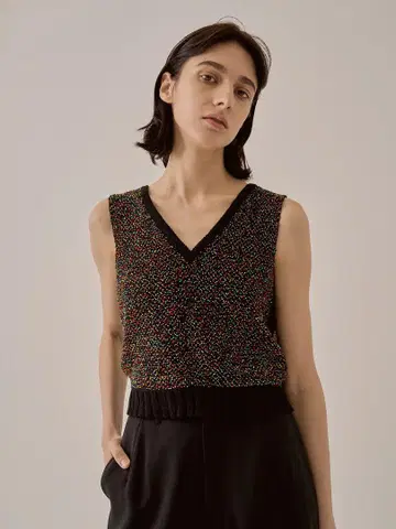 Karachi glass beads handknit vest BK