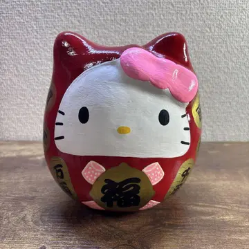 헬로키티 저금통 달마풍 행운의 물건 Sanrio 쇼와 레트로 흑우 공방