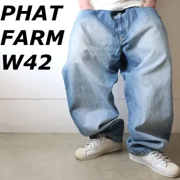 PHAT FARM 팻팜 데님 와이드 자수 로고 W42