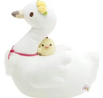 리락쿠마 키이로이토리 봉제 인형 쿠션 백조와 골드 컬러 꽃