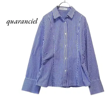 quaranciel 스트라이프 와이드 슬리브 셔츠 블루