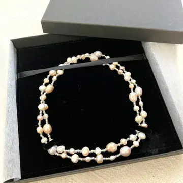 담수 펄 목걸이 핑크 베이지 x 화이트