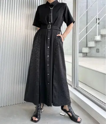 HARE 자카드 절개 턱 원피스